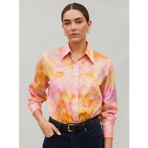 Vintage 70s Lady Manhattan Watercolor Abstract Groovy Pink Blouse